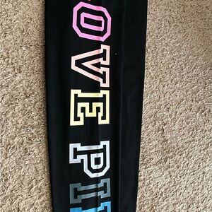 PINK Victoria's Secret Black Leggings with Multicolor Lettering